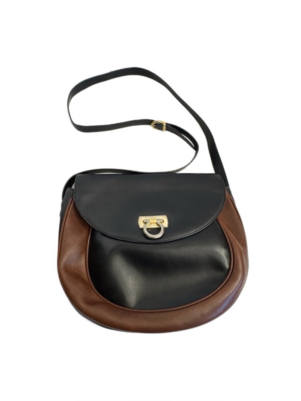 Vintage Salvatore Ferragamo Leather Crossbody Bag E21 9518 Black Brown Italy